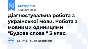 Діагностувальна робота з української мови. Робота з мовними одиницями "Будова слова " 3 клас.