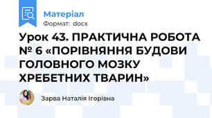 Урок 43. ПРАКТИЧНА РОБОТА № 6 «ПОРІВНЯННЯ БУДОВИ ГОЛОВНОГО МОЗКУ ХРЕБЕТНИХ ТВАРИН»