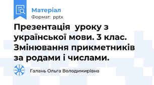 Презентація  уроку з української мови. 3 клас. Змінювання прикметників за родами і числами.