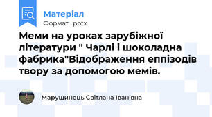Меми на уроках зарубіжної літератури " Чарлі і шоколадна фабрика"Відображення еппізодів твору за допомогою мемів.