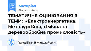 ТЕМАТИЧНЕ ОЦІНЮВАННЯ З ТЕМИ:  «Електроенергетика. Металургійна, хімічна та деревообробна промисловість»
