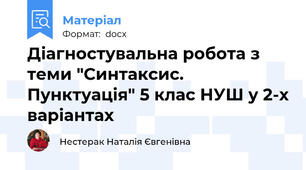 Діагностувальна робота з теми "Синтаксис. Пунктуація" 5 клас НУШ у 2-х варіантах