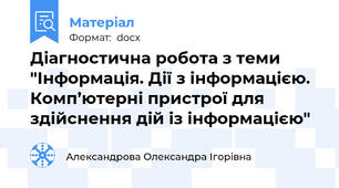 Діагностична робота з теми "Інформація. Дії з інформацією. Комп’ютерні пристрої для здійснення дій із інформацією"