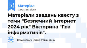 Матеріали завдань квесту з теми "Безпечний Інтернет 2024 рік" Вікторина "Гра інформатиків".