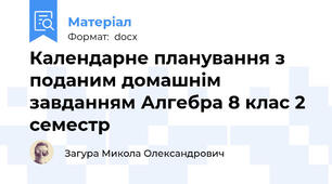 Календарне планування з поданим домашнім завданням Алгебра 8 клас 2 семестр