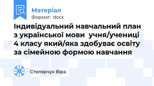 Індивідуальний навчальний план з української мови  учня/учениці 4 класу який/яка здобуває освіту за сімейною формою навчання