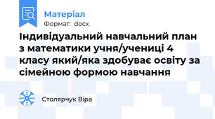 Індивідуальний навчальний план з математики учня/учениці 4 класу який/яка здобуває освіту за сімейною формою навчання