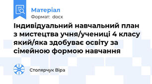 Індивідуальний навчальний план з мистецтва учня/учениці 4 класу який/яка здобуває освіту за сімейною формою навчання