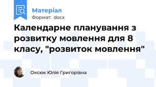 Календарне планування з розвитку мовлення для 8 класу, "розвиток мовлення"