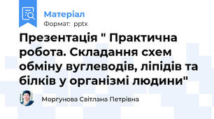 Презентація " Практична робота. Складання схем обміну вуглеводів, ліпідів та білків у організмі людини"
