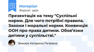 Презентація на тему "Суспільні норми. Для чого потрібні правила. Закони і моральні норми. Конвенція ООН про права дитини. Обов’язки дитини у суспільстві."