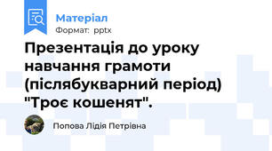 Презентація до уроку навчання грамоти  (післябукварний період) "Троє кошенят".