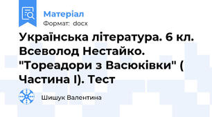 Українська література. 6 кл. Всеволод Нестайко. "Тореадори з Васюківки" ( Частина І). Тест