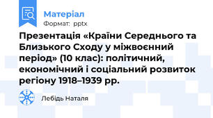 Презентація «Країни Середнього та Близького Сходу у міжвоєнний період» (10 клас): політичний, економічний і соціальний розвиток регіону 1918–1939 рр.