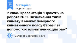 7 клас. Презентація "Практична робота № 11. Визначення типів клімату в межах помірного кліматичного поясу Євразії за допомогою кліматичних діаграм"