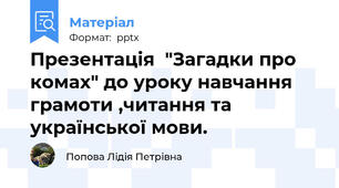Презентація  "Загадки про комах" до уроку навчання грамоти ,читання та української мови.