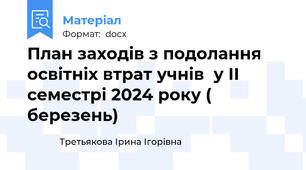 План заходів з подолання освітніх втрат учнів  у ІІ семестрі 2024 року ( березень)