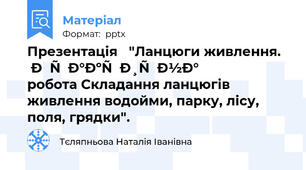 Презентація   "Ланцюги живлення.   Практична робота Складання ланцюгів живлення водойми, парку, лісу, поля, грядки".