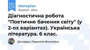 Діагностична робота "Поетичне бачення світу" (у 2-ох варіантах). Українська література. 6 клас.