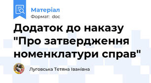 Додаток до наказу "Про затвердження номенклатури справ"