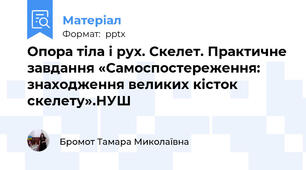 Опора тіла і рух. Скелет. Практичне завдання «Самоспостереження: знаходження великих кісток скелету».НУШ