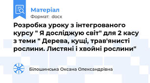 Розробка уроку з інтегрованого курсу " Я досліджую світ" для 2 касу з теми " Дерева, кущі, трав'янисті рослини. Листяні і хвойні рослини"