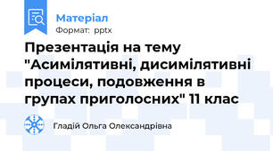 Презентація на тему "Асимілятивні, дисимілятивні процеси, подовження в групах приголосних" 11 клас