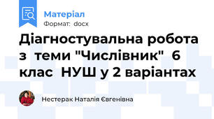 Діагностувальна робота з  теми "Числівник"  6 клас  НУШ у 2 варіантах
