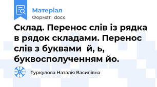 Склад. Перенос слів із рядка в рядок складами. Перенос слів з буквами  й, ь, буквосполученням йо.