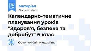Календарно-тематичне планування уроків "Здоров'я, безпека та добробут" 6 клас