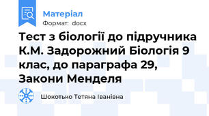 Тест з біології до підручника К.М. Задорожний Біологія 9 клас, до параграфа 29, Закони Менделя