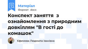 Конспект заняття  з ознайомлення з природним довкіллям "В гості до комашок"