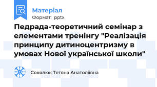Педрада-теоретичний семінар з елементами тренінгу "Реалізація принципу дитиноцентризму в умовах Нової української школи"