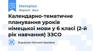 Календарно-тематичне планування уроків німецької мови у 6 класі (2-й рік навчання) ЗЗСО