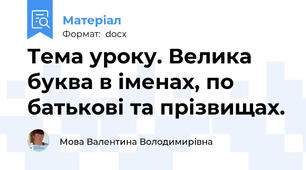 Тема уроку. Велика буква в іменах, по батькові та прізвищах.
