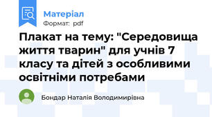 Плакат на тему: "Середовища життя тварин" для учнів 7 класу та дітей з особливими освітніми потребами
