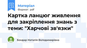 Картка ланцюг живлення для закріплення знань з теми: "Харчові зв'язки"