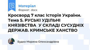 Кросворд 7 клас Історія України. Тема 5. РУСЬКІ УДІЛЬНІ КНЯЗІВСТВА  У СКЛАДІ СУСУДНІХ ДЕРЖАВ. КРИМСЬКЕ ХАНСТВО