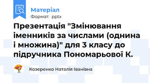Презентація "Змінювання іменників за числами (однина і множина)" для 3 класу до підручника Пономарьової К.
