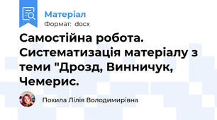 Самостійна робота. Систематизація матеріалу з теми "Дрозд, Винничук, Чемерис.