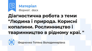Діагностична робота з теми "Людина і природа. Корисні копалини. Рослинництво і тваринництво в рідному краї. "