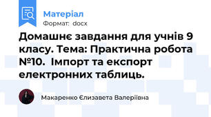 Домашнє завдання для учнів 9 класу. Тема: Практична робота №10.  Імпорт та експорт електронних таблиць.