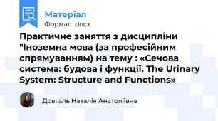 Практичне заняття з дисципліни "Іноземна мова (за професійним спрямуванням) на тему : «Сечова система: будова і функції. The Urinary System: Structure and Functions»