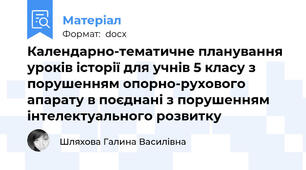 Календарно-тематичне планування уроків історії для учнів 5 класу з порушенням опорно-рухового апарату в поєднані з порушенням інтелектуального розвитку