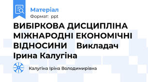 ВИБІРКОВА ДИСЦИПЛІНА   МІЖНАРОДНІ ЕКОНОМІЧНІ ВІДНОСИНИ    Викладач  Ірина Калугіна