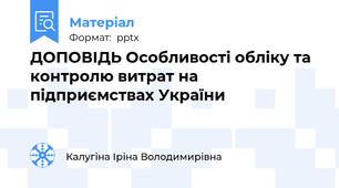ДОПОВІДЬ Особливості обліку та контролю витрат на підприємствах України
