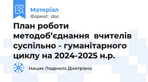 План роботи методоб’єднання  вчителів суспільно - гуманітарного циклу на 2024-2025 н.р.