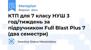 КТП для 7 класу НУШ 3 год/тиждень за підручником Full Blast Plus 7 (два семестри)