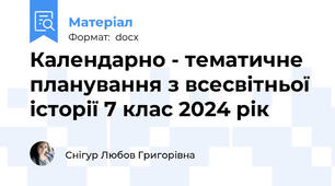 Календарно - тематичне планування з всесвітньої історії 7 клас 2024 рік