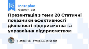 Презентація з теми 20 Статичні показники ефективності діяльності підприємства та управління підприємством